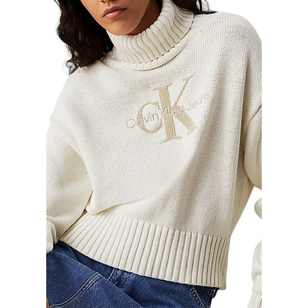 Calvin Klein Chenille Monologo Sweater in Wit White Dames