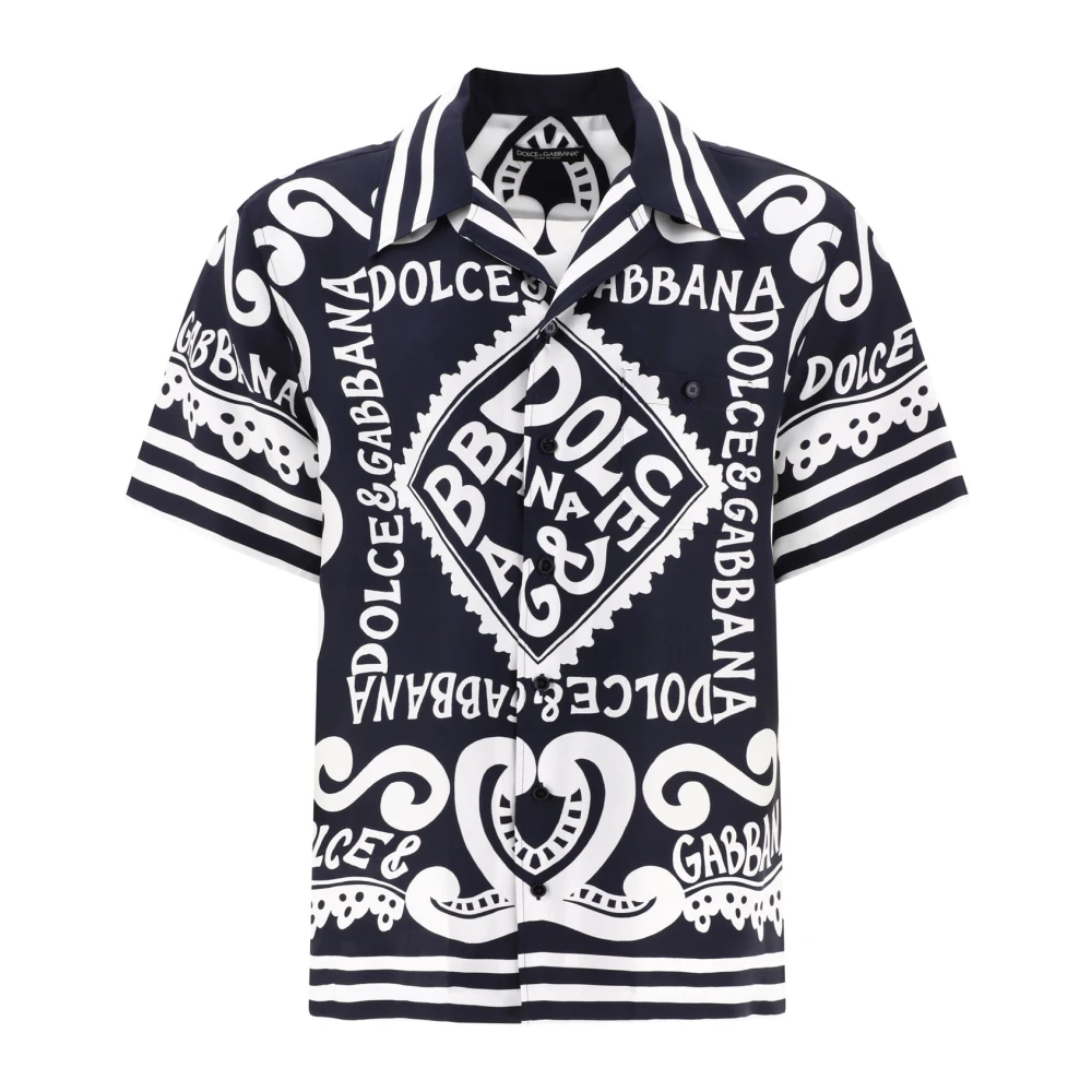 Dolce & Gabbana Zijden overhemd met logoprint en klassieke kraag Black Heren
