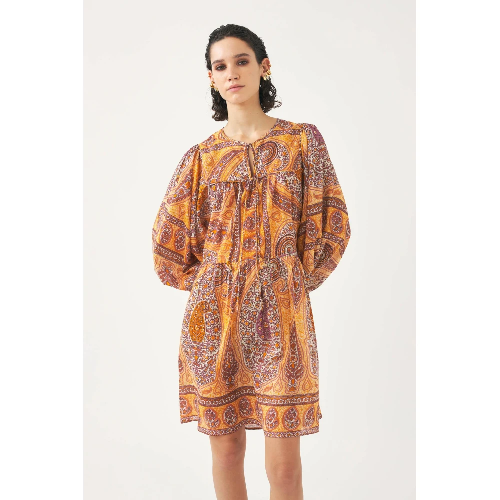 Antik batik Print mini jurk Tajar Orange Dames