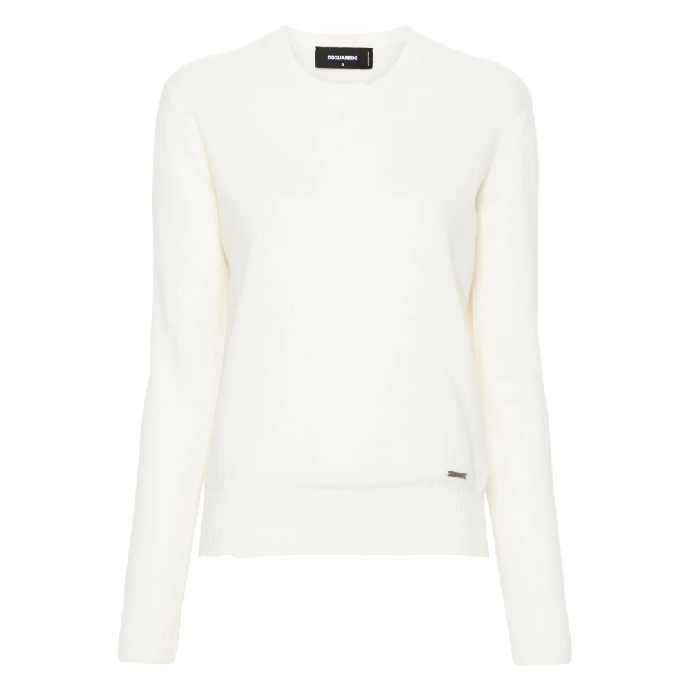 Dsquared2 Geribbelde Crewneck Wollen Pullover White Dames