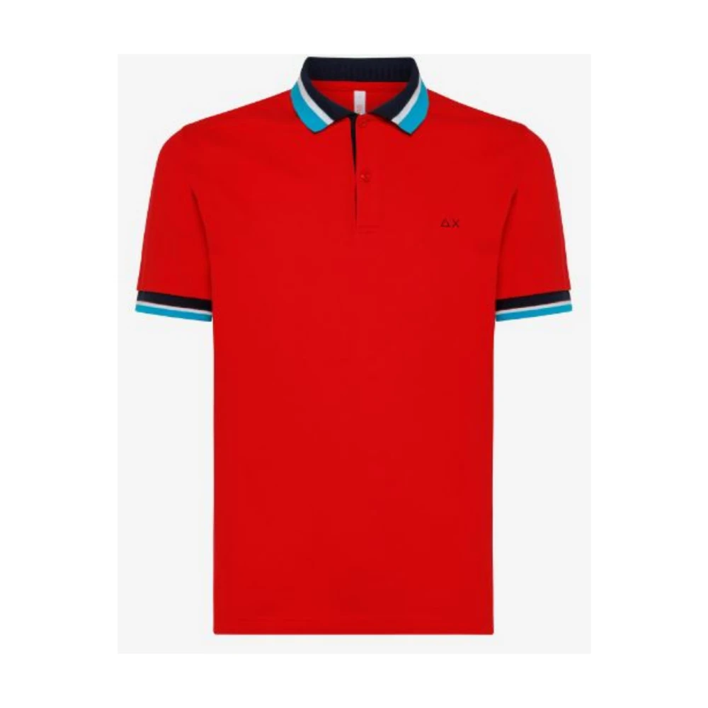 Sun68 Multi-Stripe Cotton Polo Shirt Red Heren