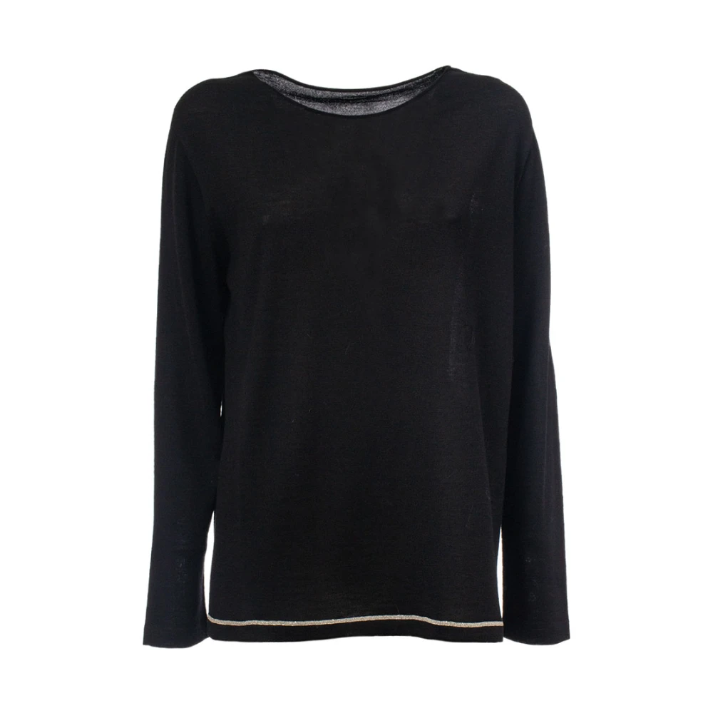 Le Tricot Perugia Gebreide trui van zuivere wol met Lurex-detail Black Dames