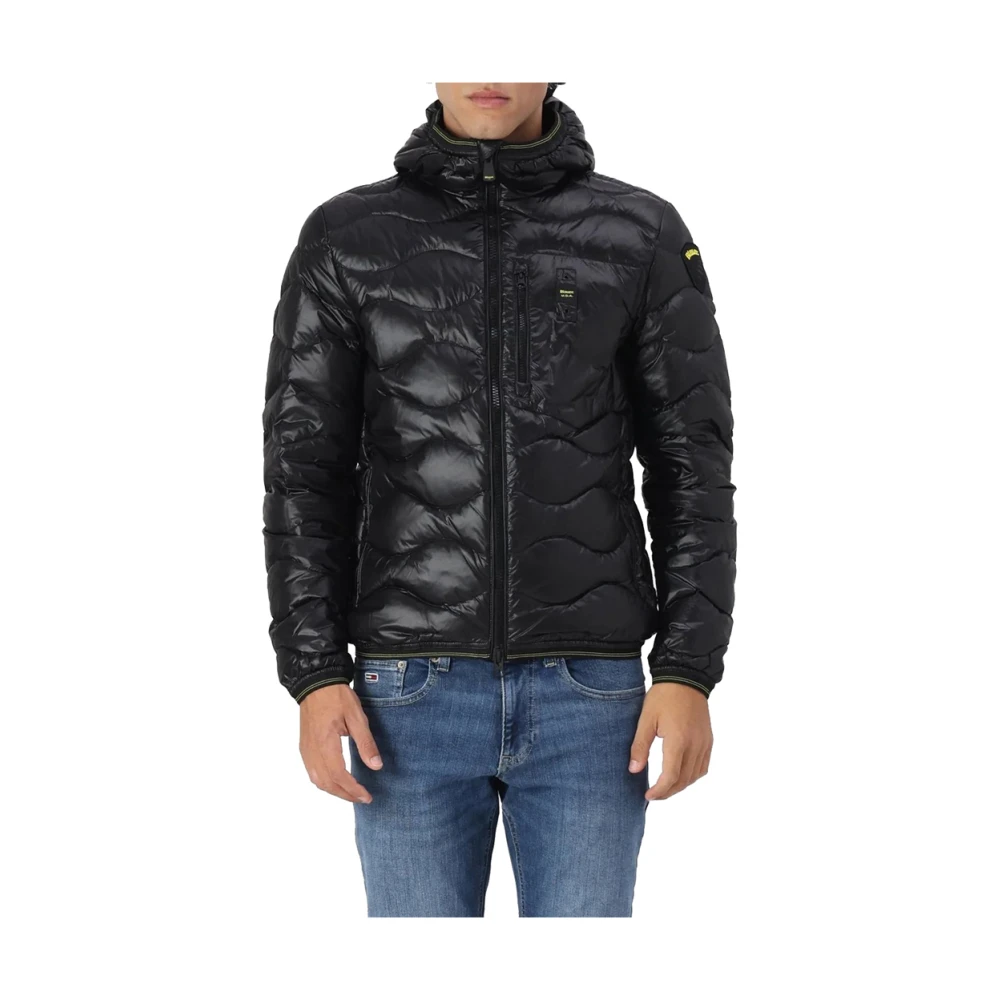 Blauer Zwarte Stijlvolle Jas met Ritszakken Black Heren