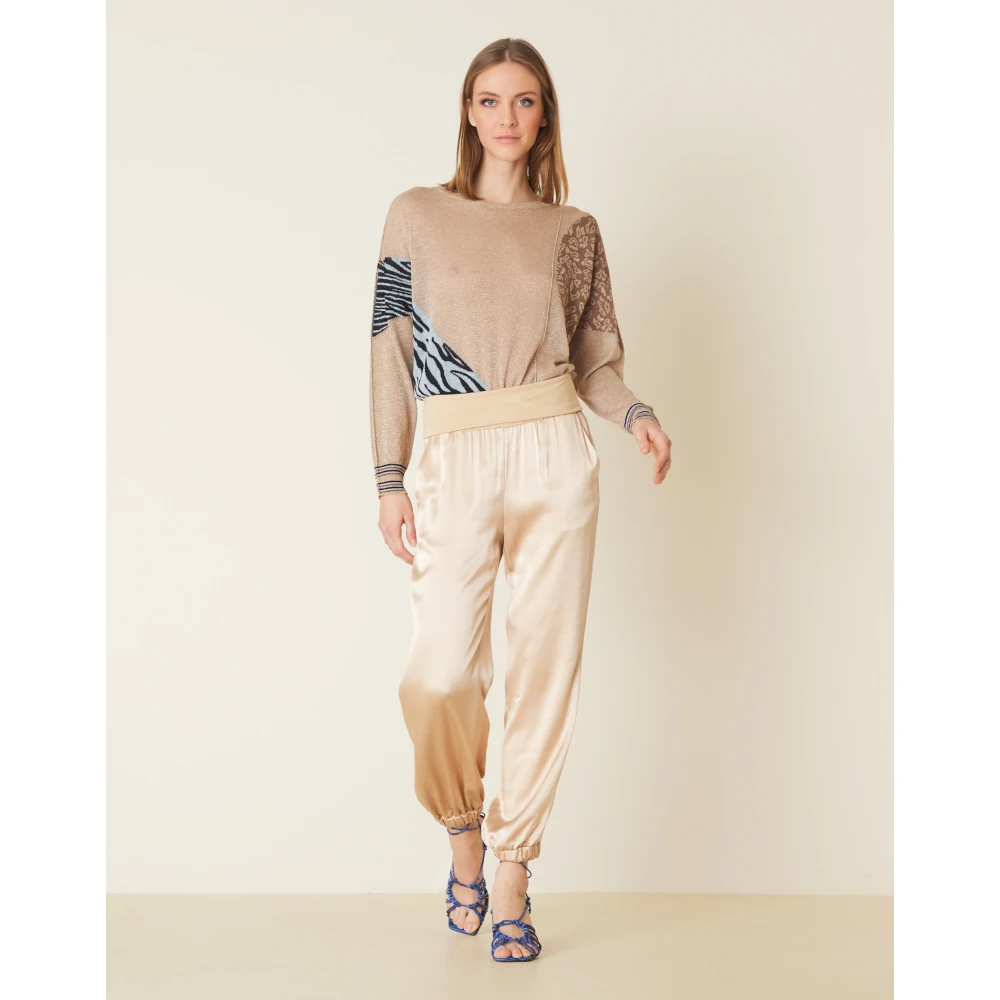Manila Grace Effen kleur broek met Baschina-stijl Beige Dames