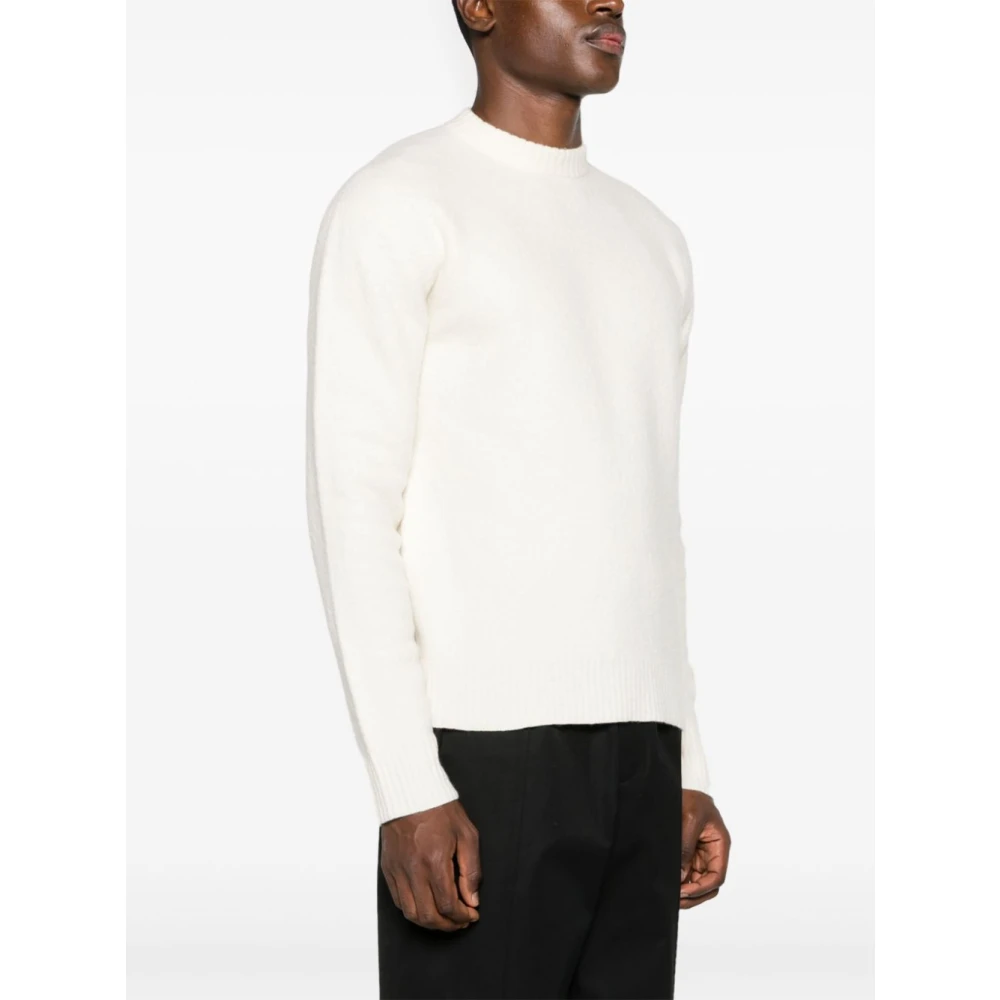 Jil Sander Merino Boiled Wool Crew-Neck Sweater White Heren