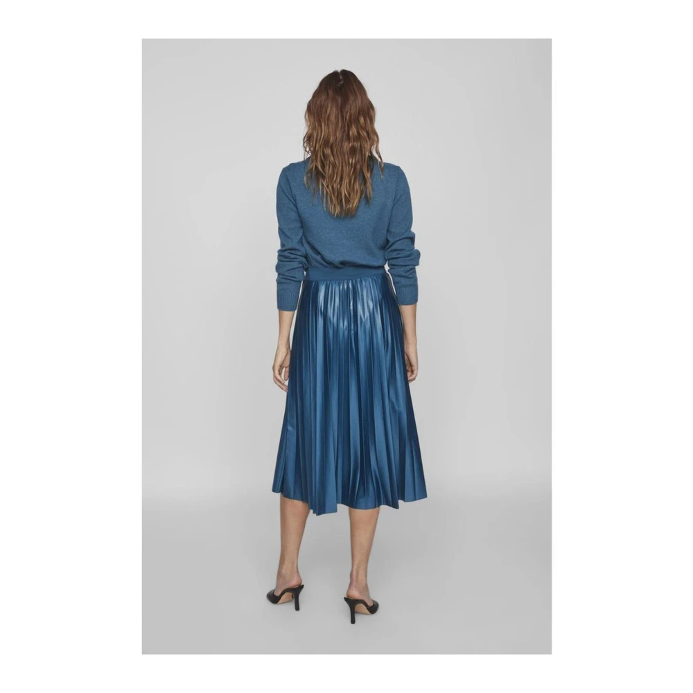 Vila Blauwe Lange Rok Herfst Winter Collectie Blue Dames