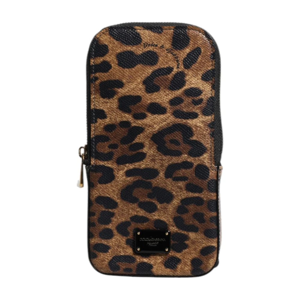 Dolce & Gabbana Women's Gold Leopard Print Zip Around Wallet With Chain