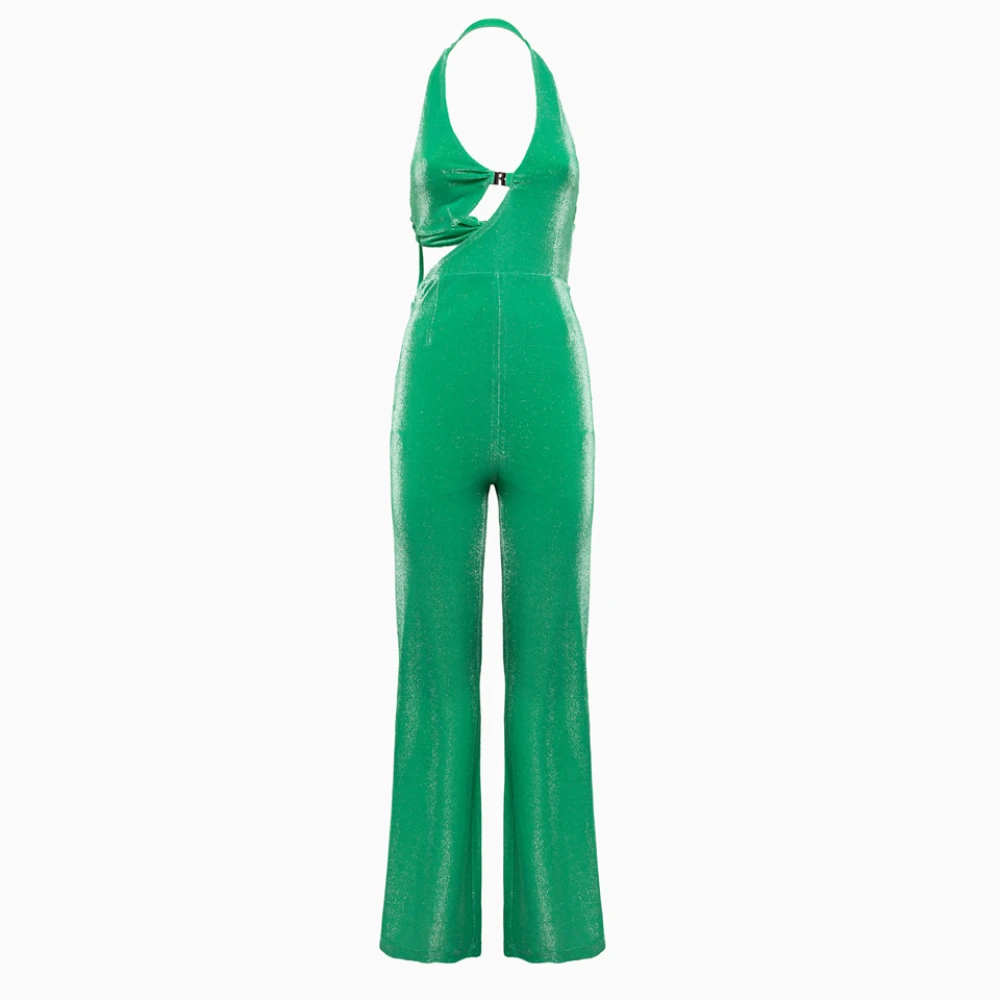 Rotate Birger Christensen Metallic Nylon Jumpsuit Green Dames