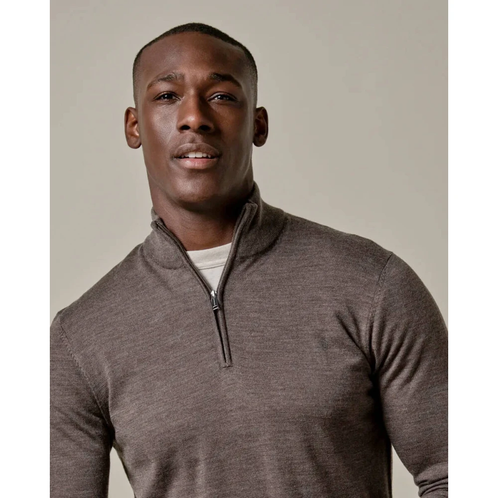 Profuomo Half Zip Bruin Pullover Sweater Brown Heren