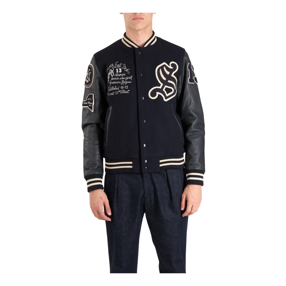 Schott NYC Slim Fit Wool Varsity Jacket Blue Heren