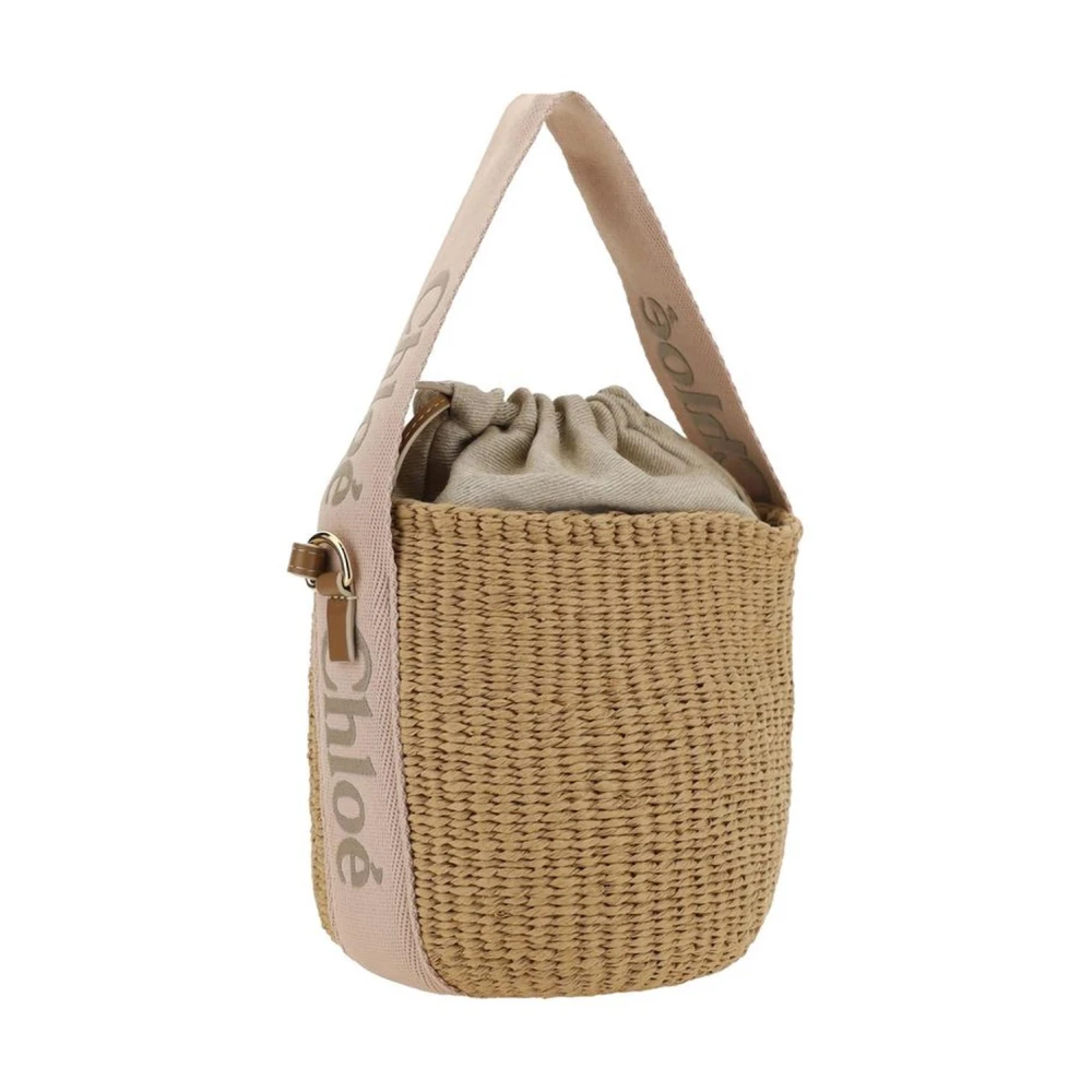 Chloé Raffia Bucket Tas met Trekkoordsluiting Beige Dames