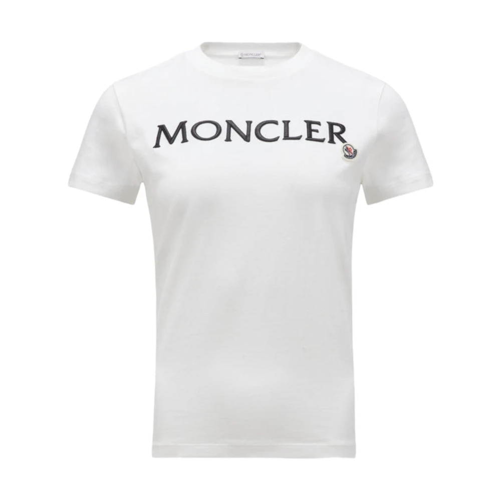 Moncler Geborduurd Logo T-shirt Wit White Dames