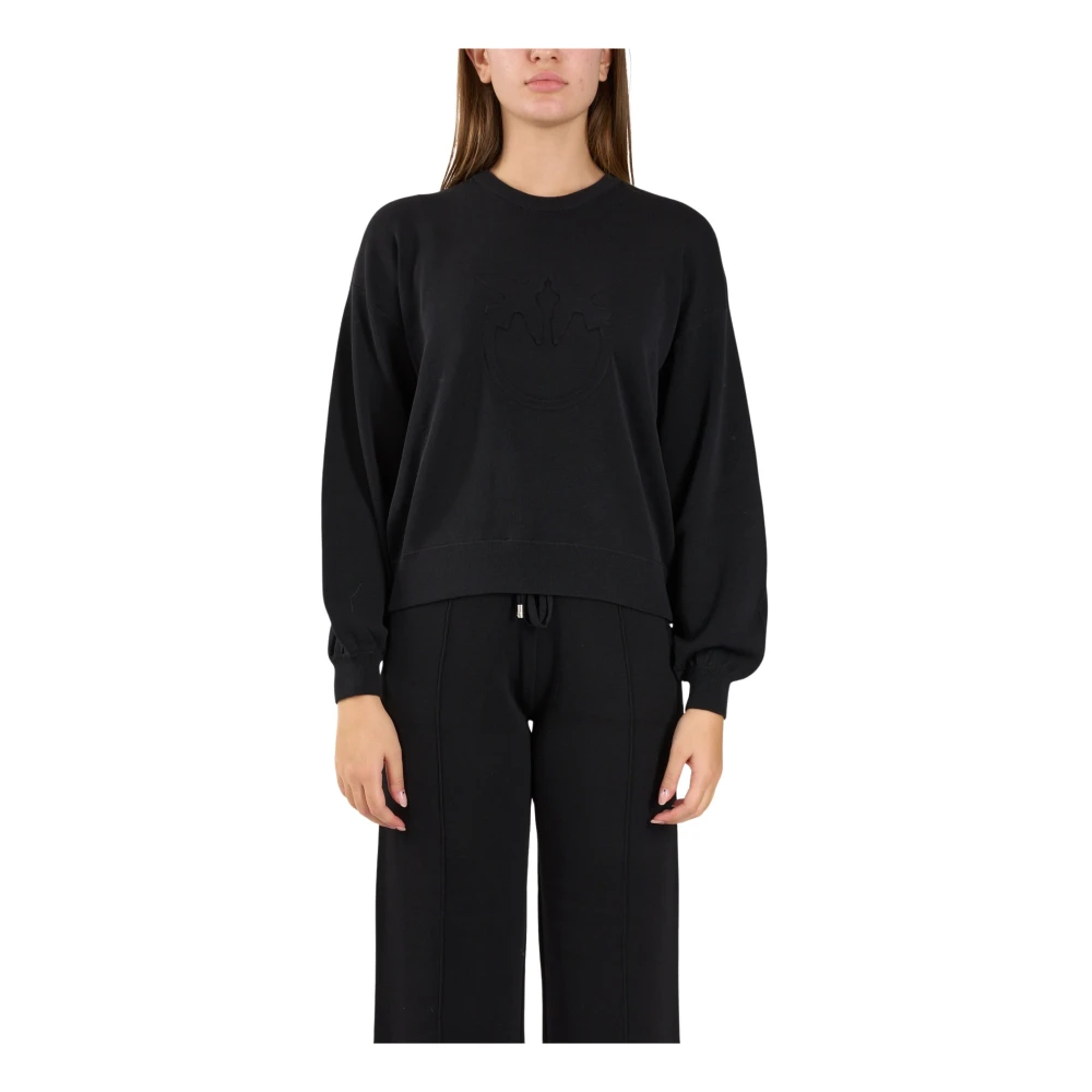 pinko Katoenmix gebreide Love Birds trui Black Dames