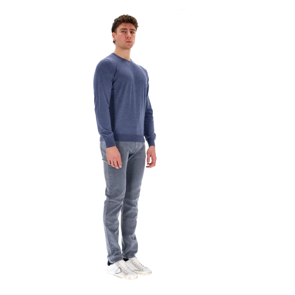 Barba Heldere Blauwe Wol-Kasjmier Trui Blue Heren