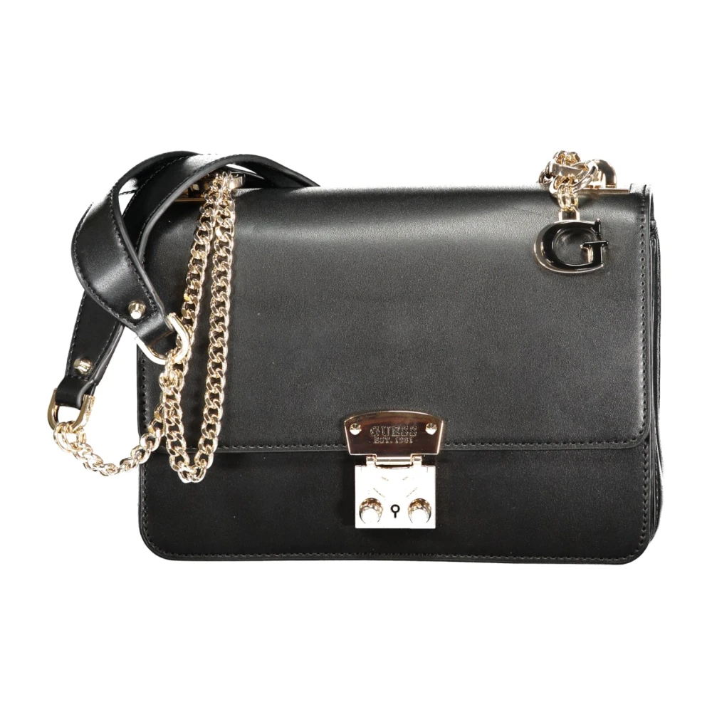 Guess Zwarte polyethyleen schoudertas met kettingriem Black Dames