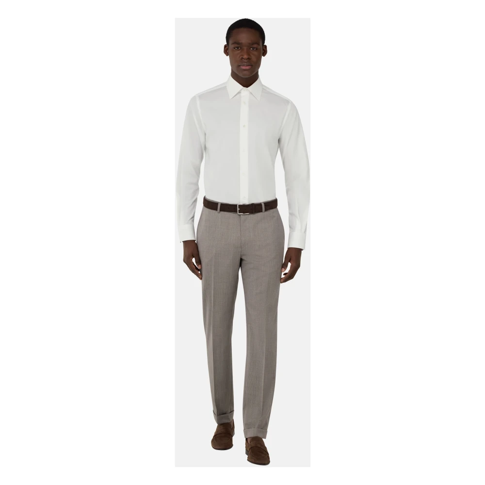 Boggi Milano Regular Fit Katoenen Twill Overhemd White Heren