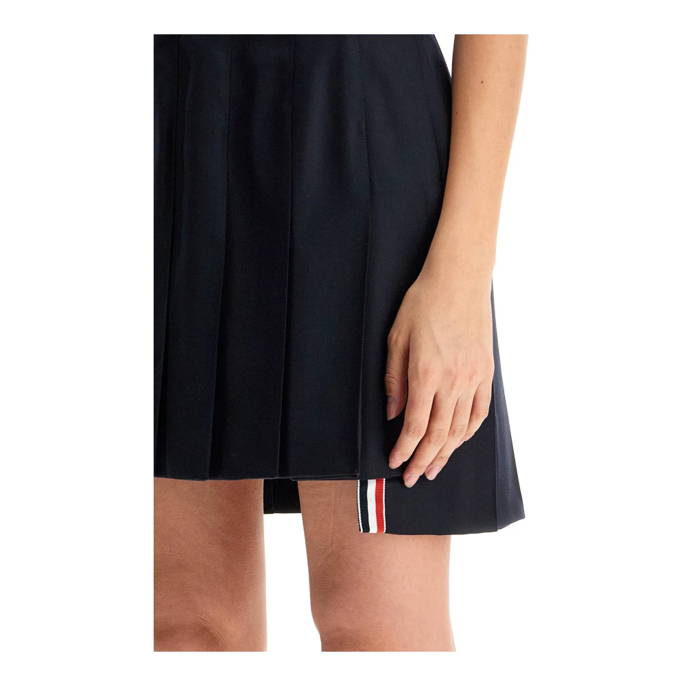 Thom Browne Geplooide Wollen Mini Rok Blue Dames