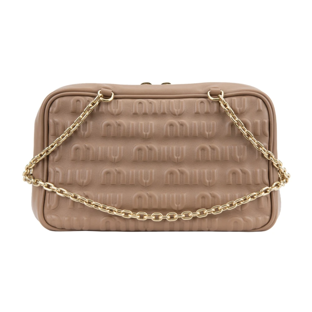 Miu Leren schoudertas met merkmotief Beige Dames