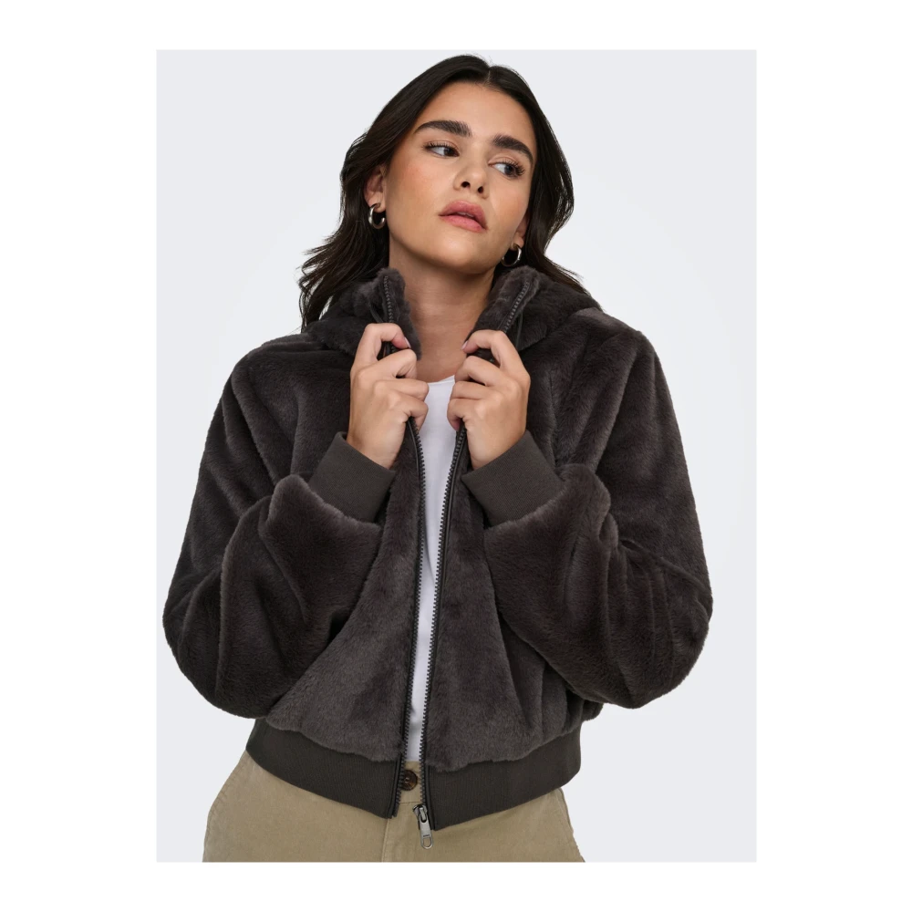 Only Venetië Fleece Hoodie met Rits Vrouwen Brown Dames