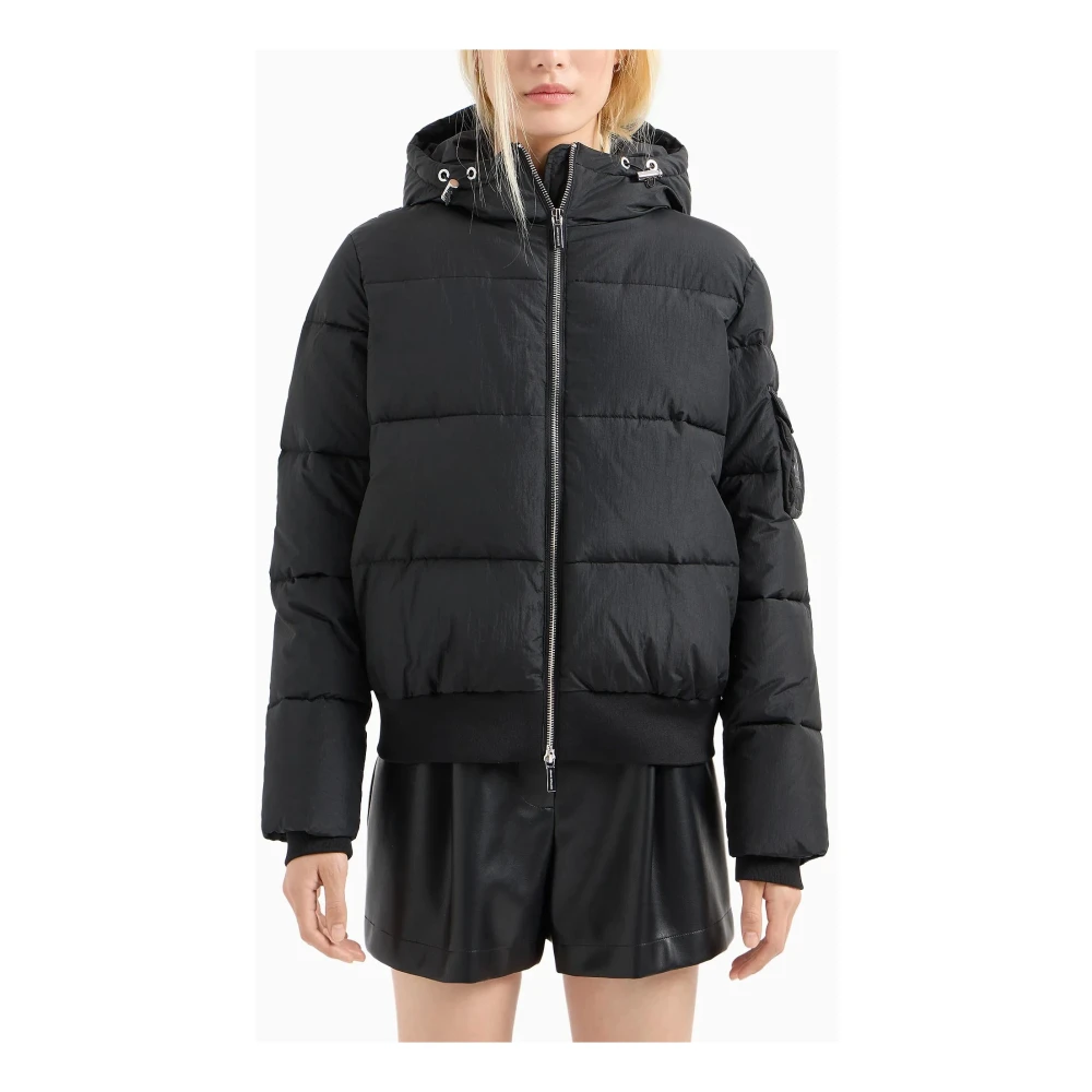 Armani Exchange Gewatteerde capuchon zwarte jas Black Dames