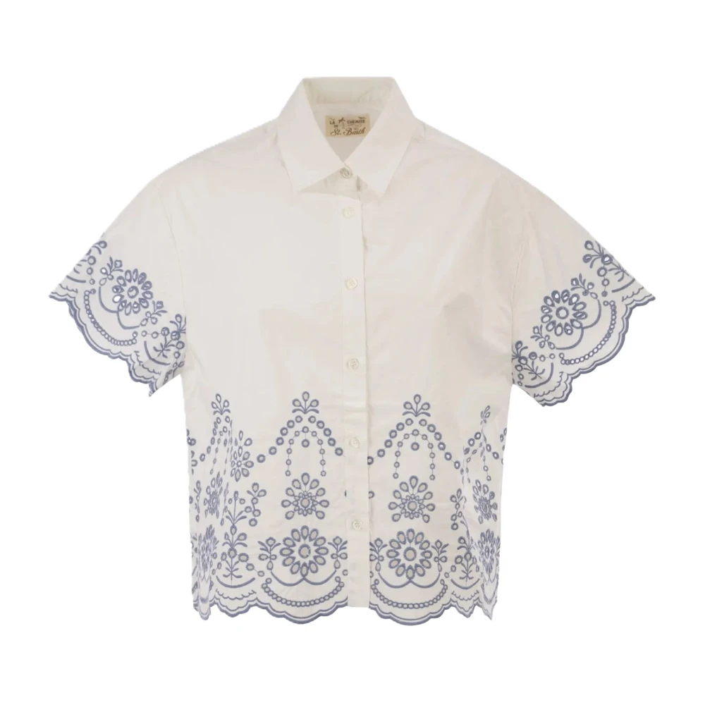 Mc2 Saint Barth White Clementine Crop Blouse Sangallo - Female - Shirts - Xs - Blouses & Shirts