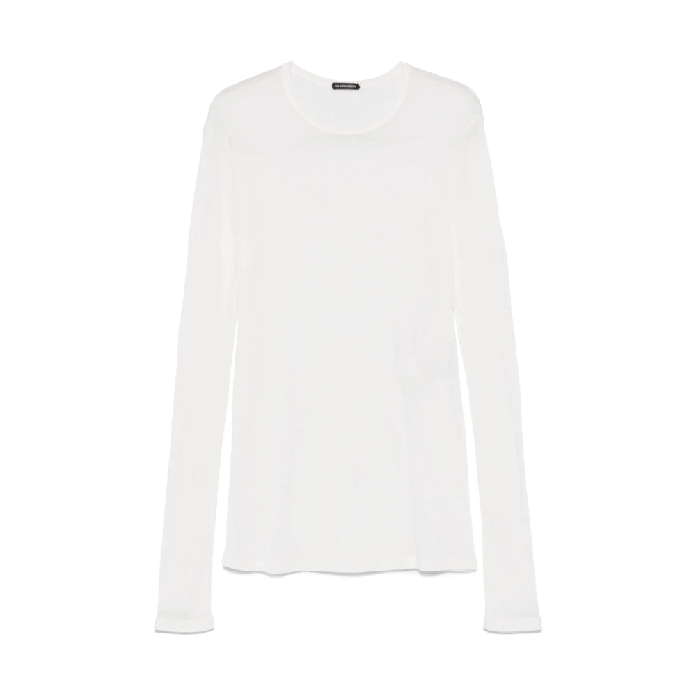 Ann Demeulemeester Wit Geribbelde Ronde Hals Lange Mouw White Heren