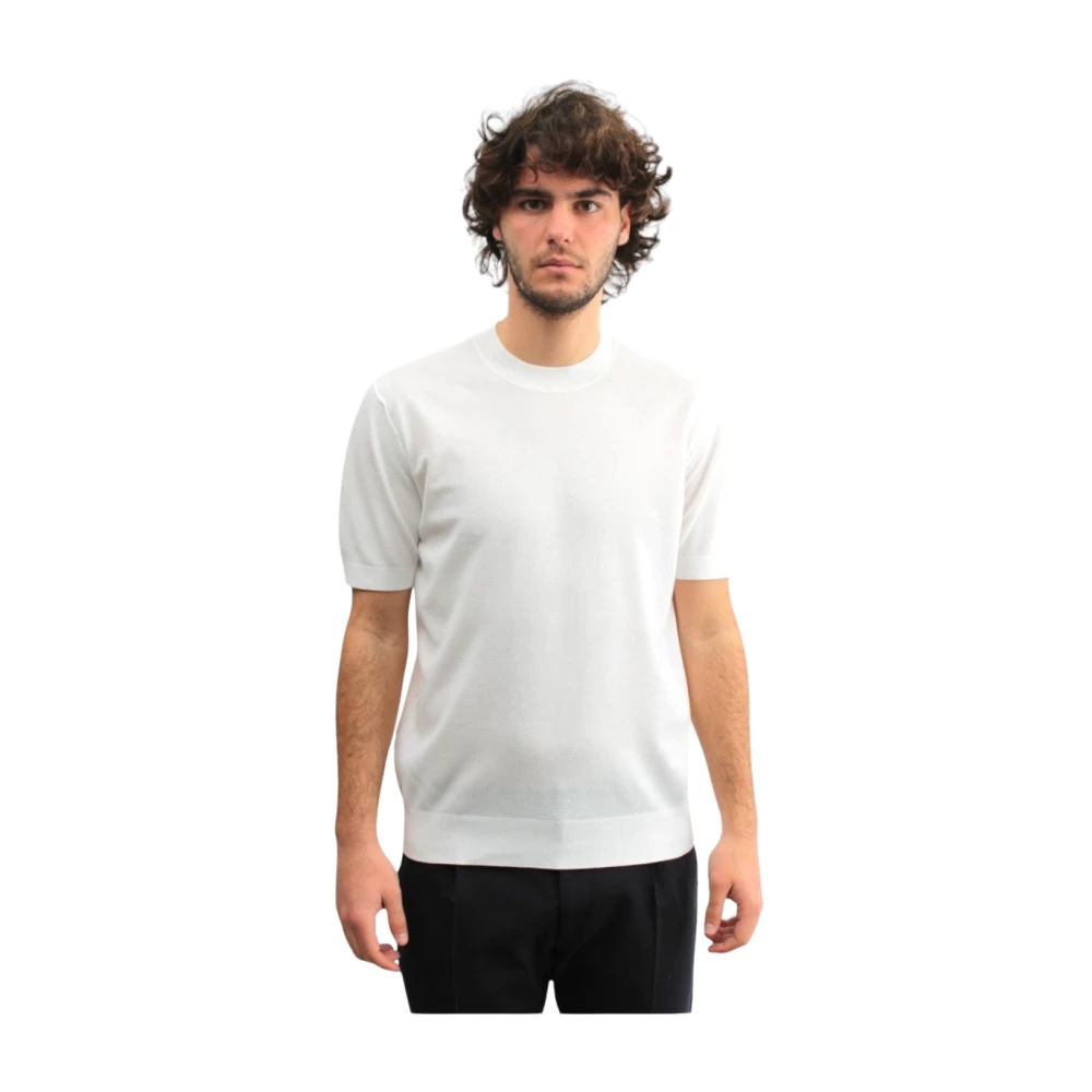 Paolo Pecora Wit Crew Neck T-shirt Honingraat Patroon White Heren