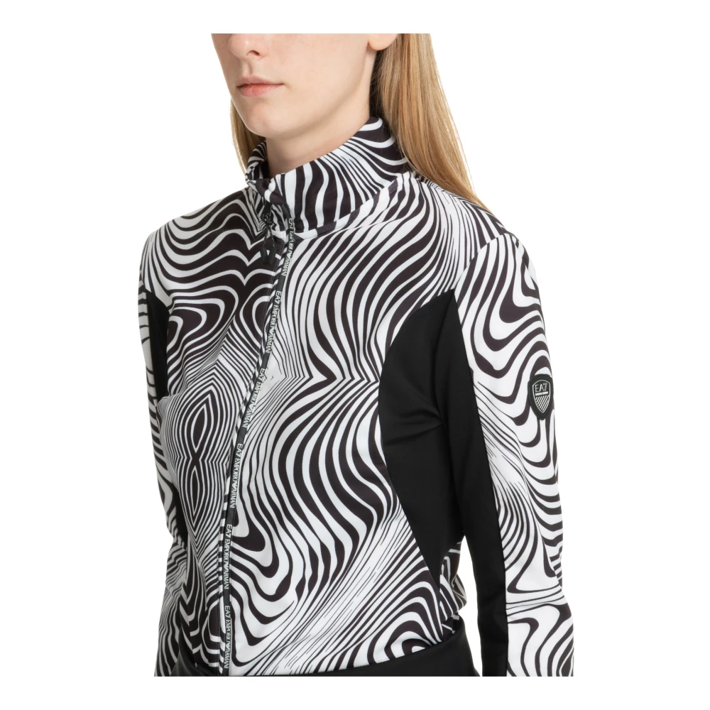 Emporio Armani EA7 Abstract Multicolor Rits-Sweatshirt White Dames