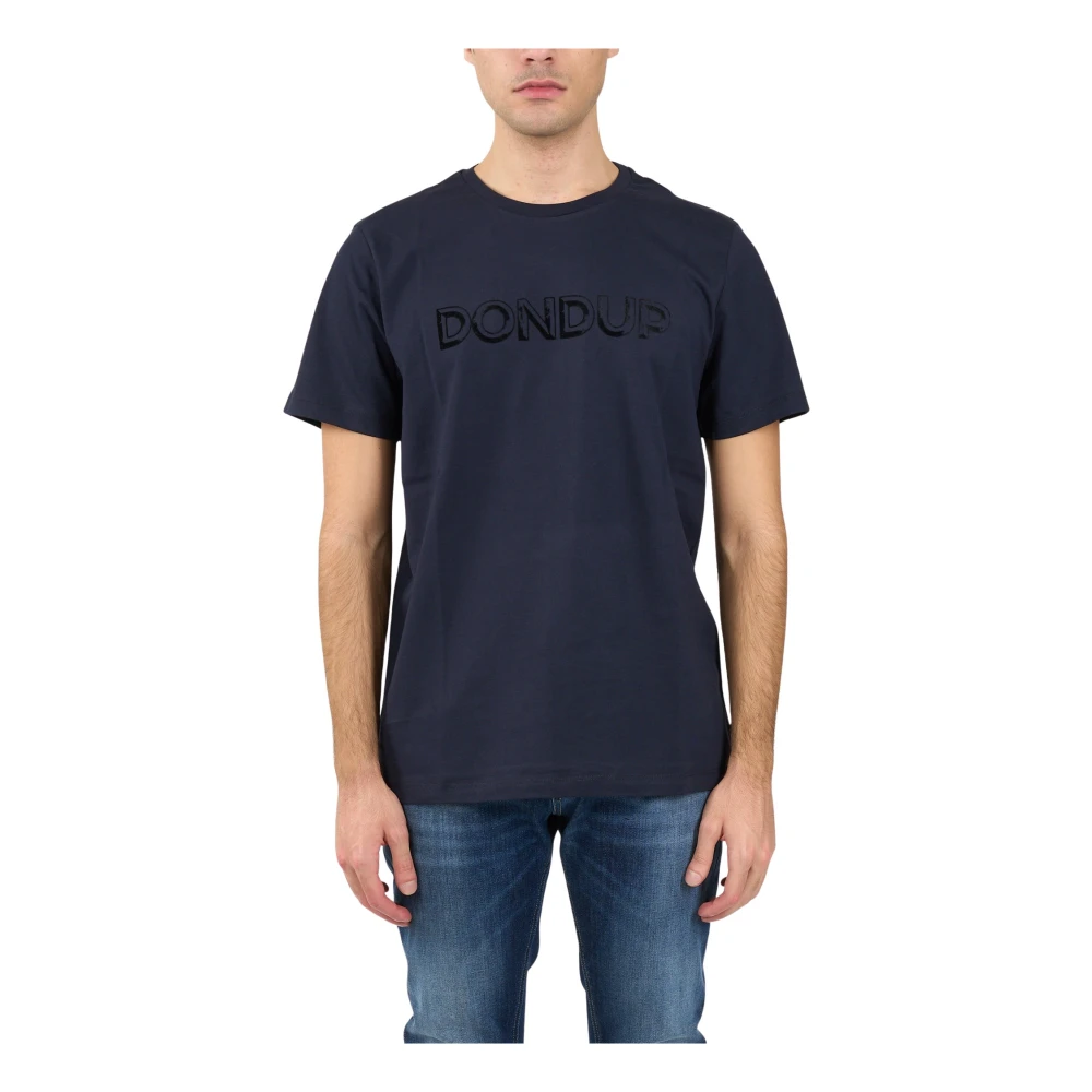 Dondup Jersey T-shirt met voorlogo in flock Blue Heren