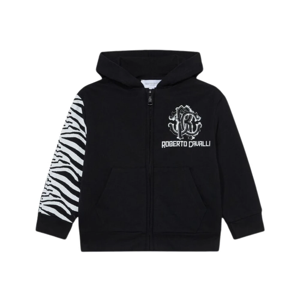 Roberto Cavalli Black Zebra Print Hooded Sweatshirt - Male - Kids Sweatshirts - 16 Y - Kids