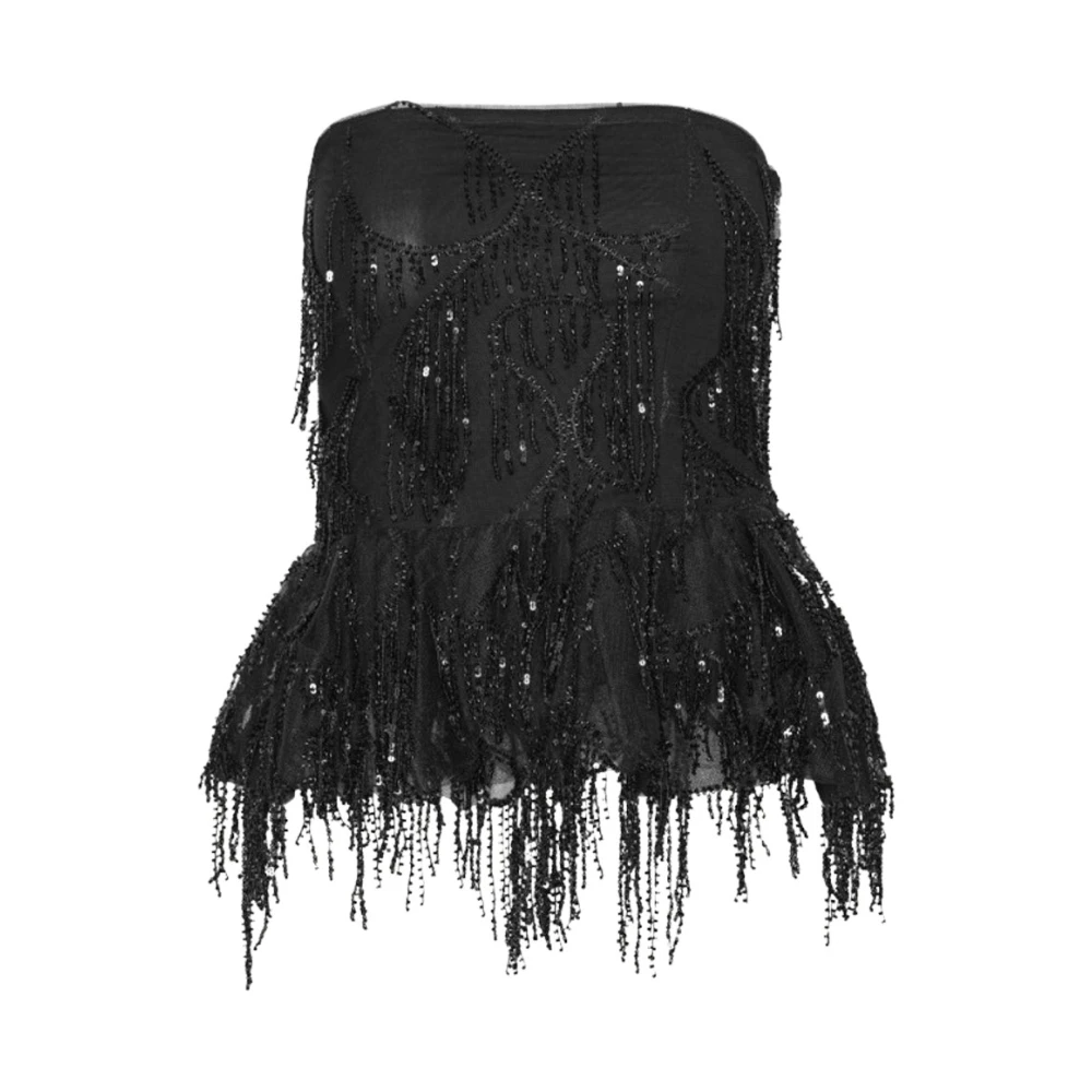 Rotate Birger Christensen Women's Black Sleeveless Tops, L, Polyester Top With Rotation