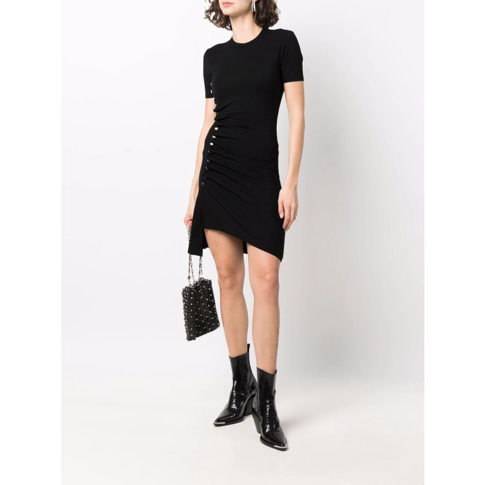 Paco Rabanne Zwarte Geplooide Mini Jurk Black Dames