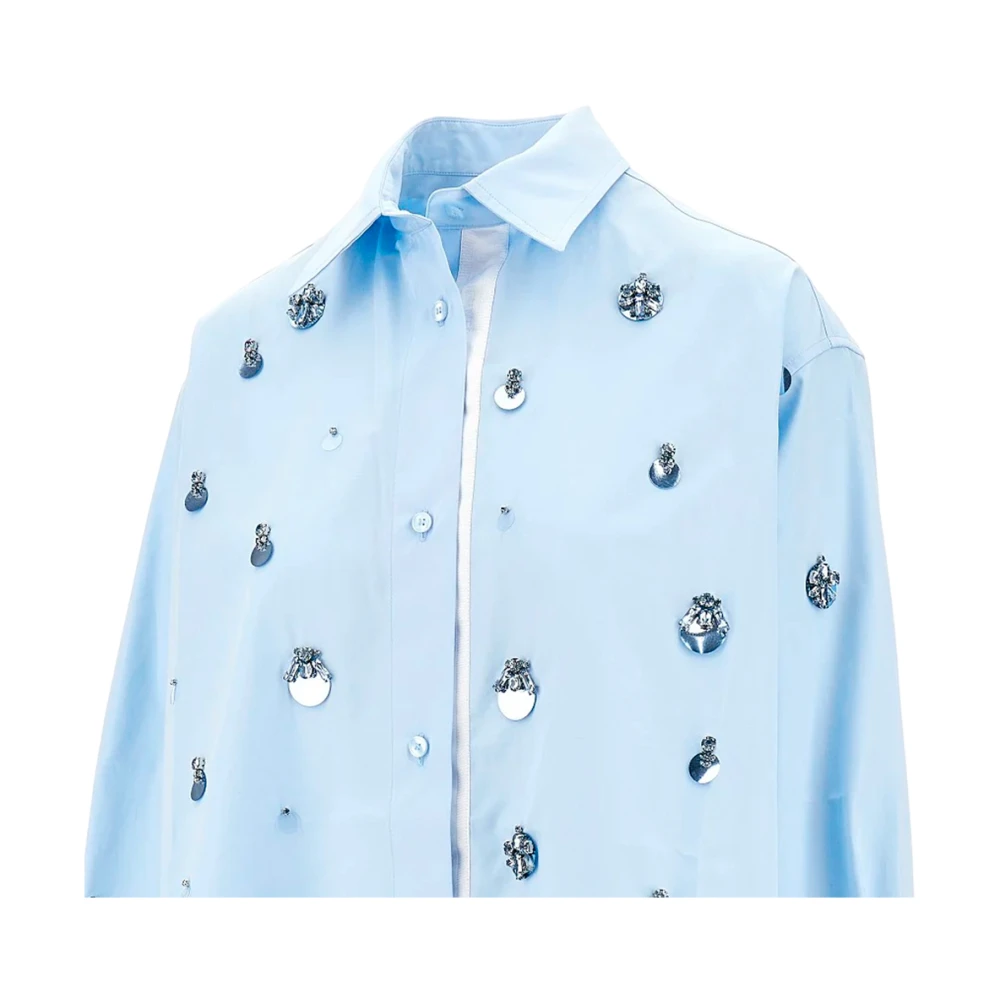 DES Phemmes Kristal versierde katoenen popeline overhemd Blue Dames