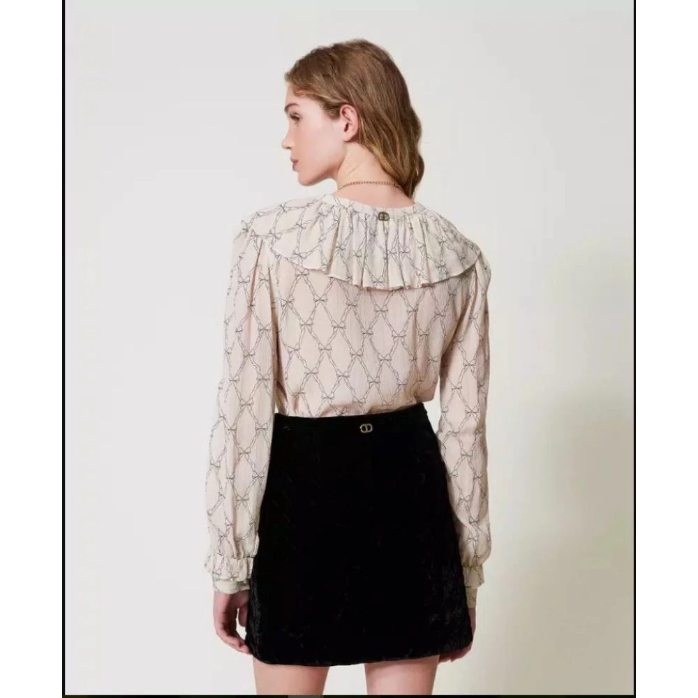 Twinset Diamantgestikte fluwelen minirok met logo-knopen Black Dames