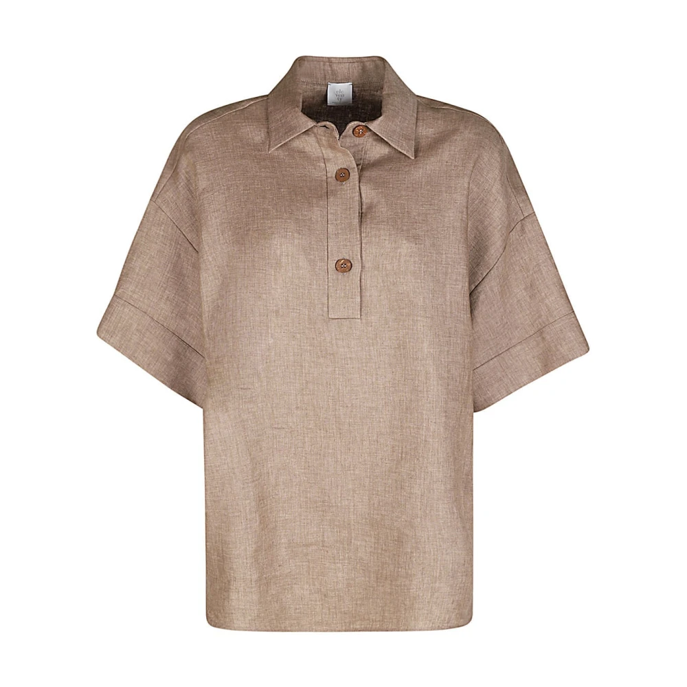 Eleventy Korte Mouw Linnen Kimono Shirt Brown Dames