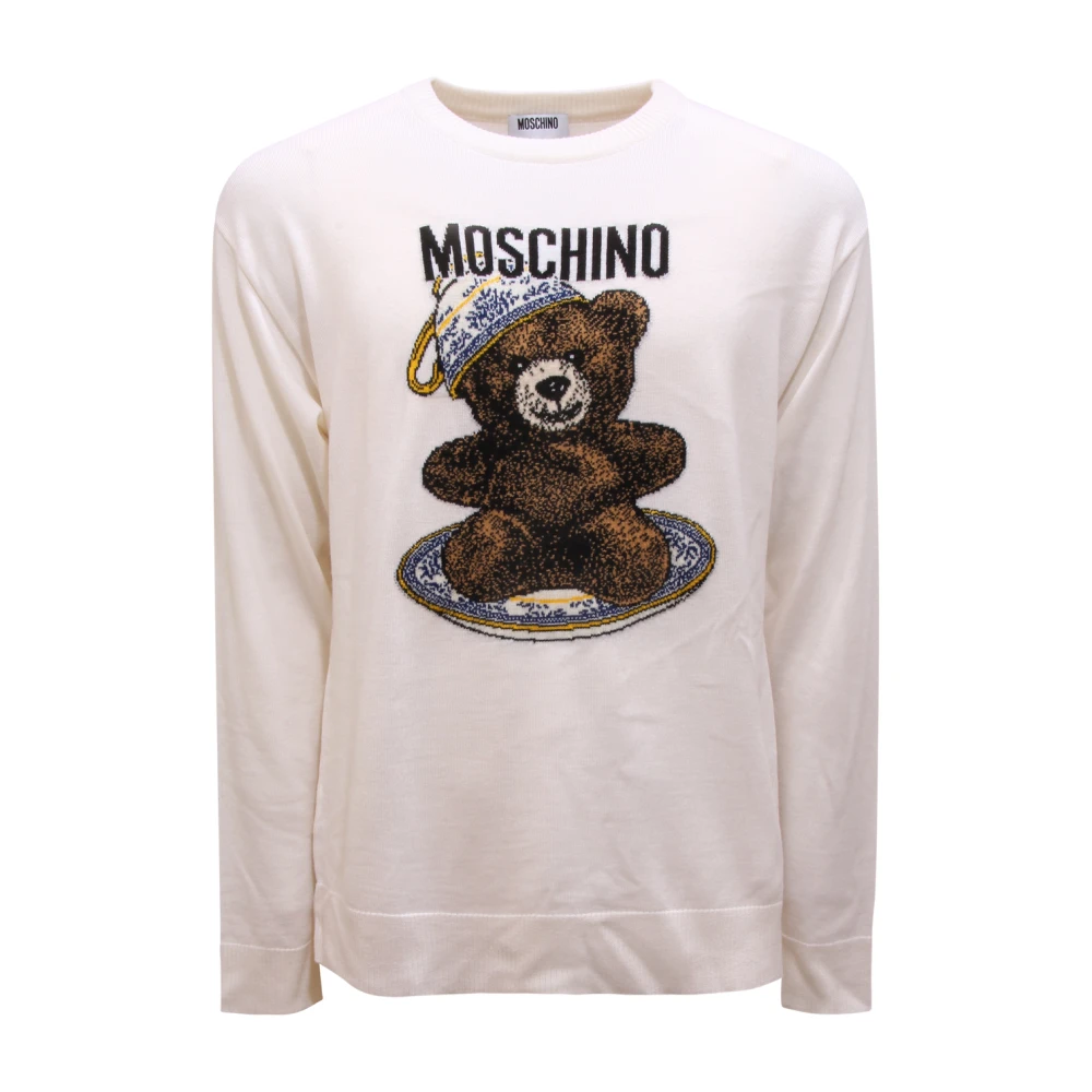 Moschino Men's White Maglione Wool Jumper - Round-Neck Knitwear - M - Knitwear