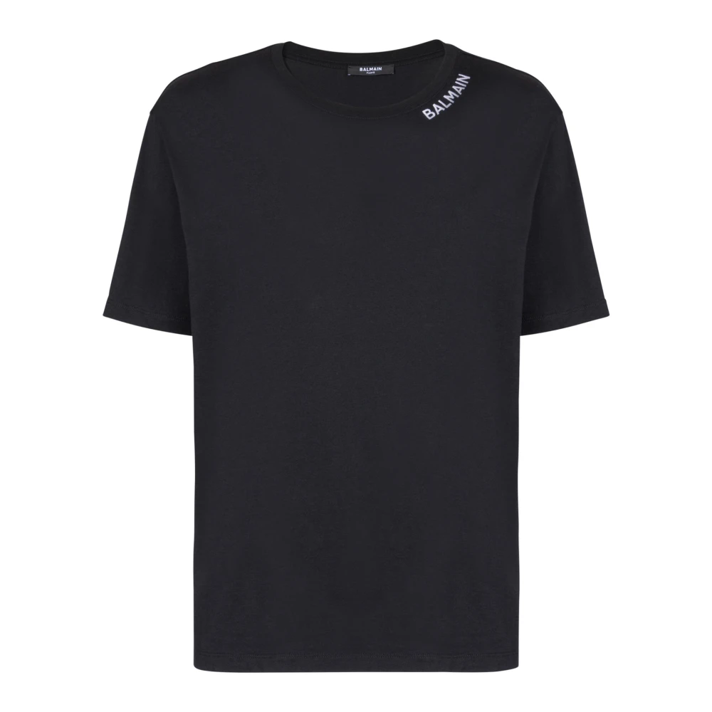 Balmain T-shirt met borduursel op de halslijn Black Heren
