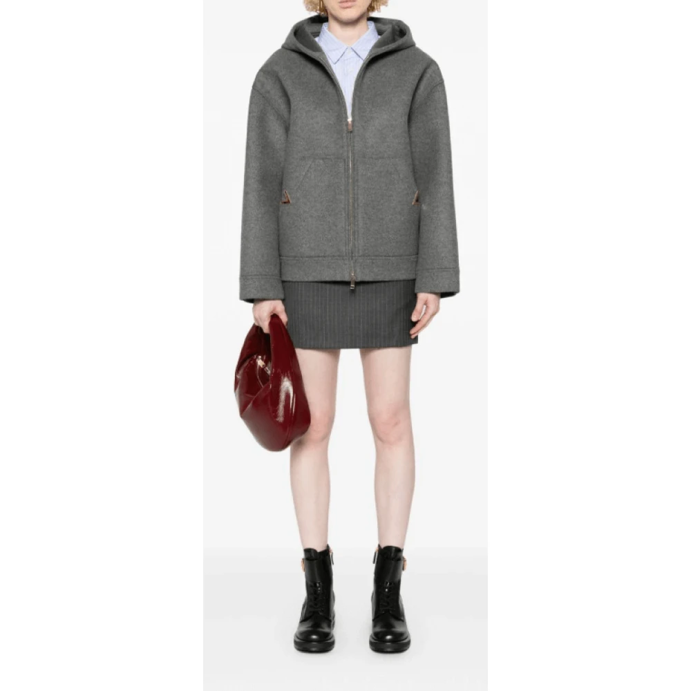Valentino Oversized VLogo Signature Wollen Jas Gray Dames