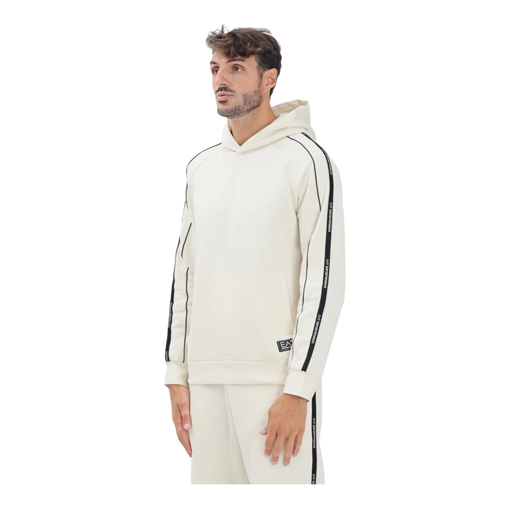 Emporio Armani Ea7 Men's Beige Hoodies, Xs, Hooded Jumper With Black Bands