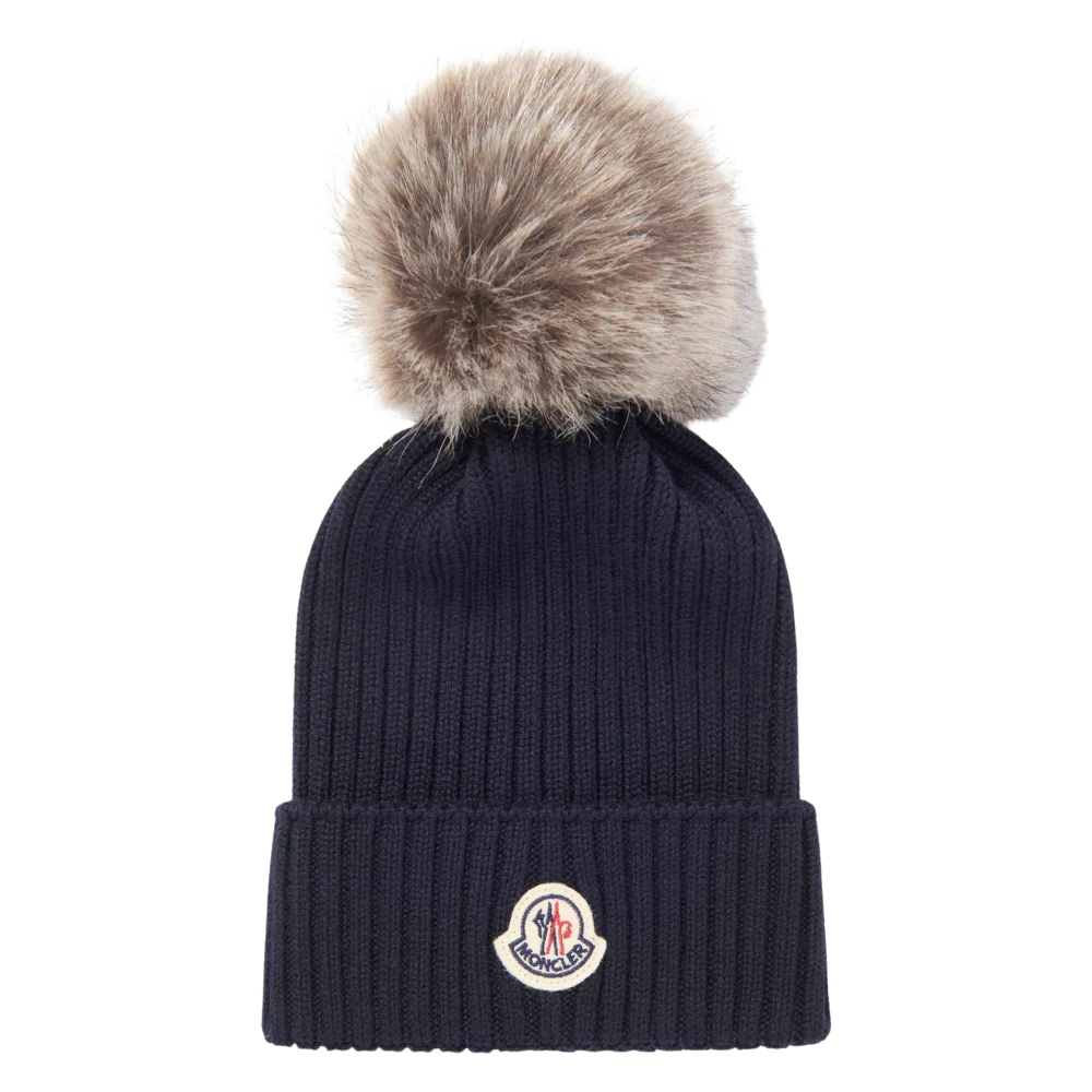 Moncler Blue Hats & Caps, Female, L, Knitted Pom Pom Hat