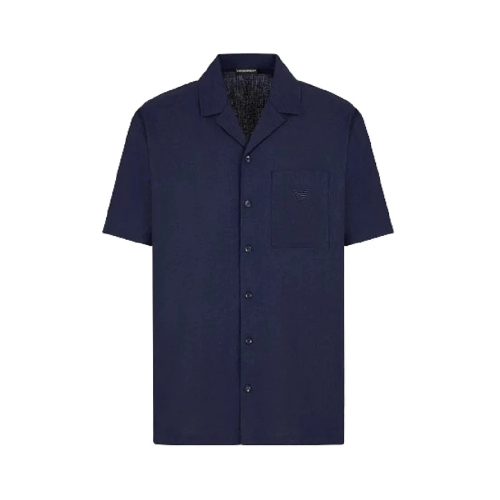 Emporio Armani Herr Blå Skjortor L, Linne, Kortärmad Skjorta I Linneblandning