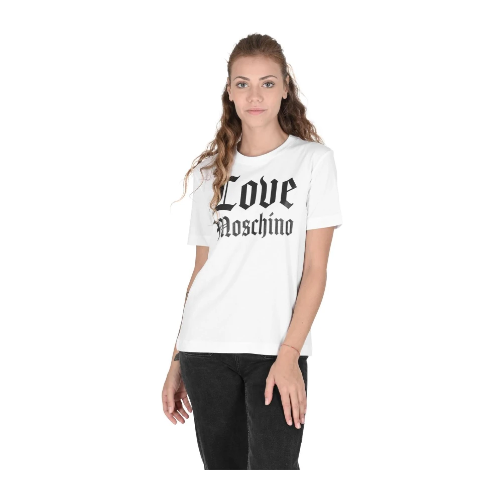 Love Moschino Women's White Gothic Logo Tee Short Sleeve