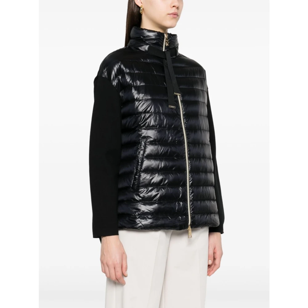 Herno Zwarte Zip Jas met Trekkoordzakken en Lange Mouwen Black Dames