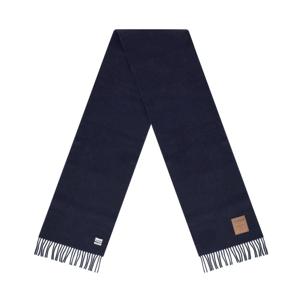 Ganni Blue Winter Scarves, Female, One Size, Wool Knit Scarf