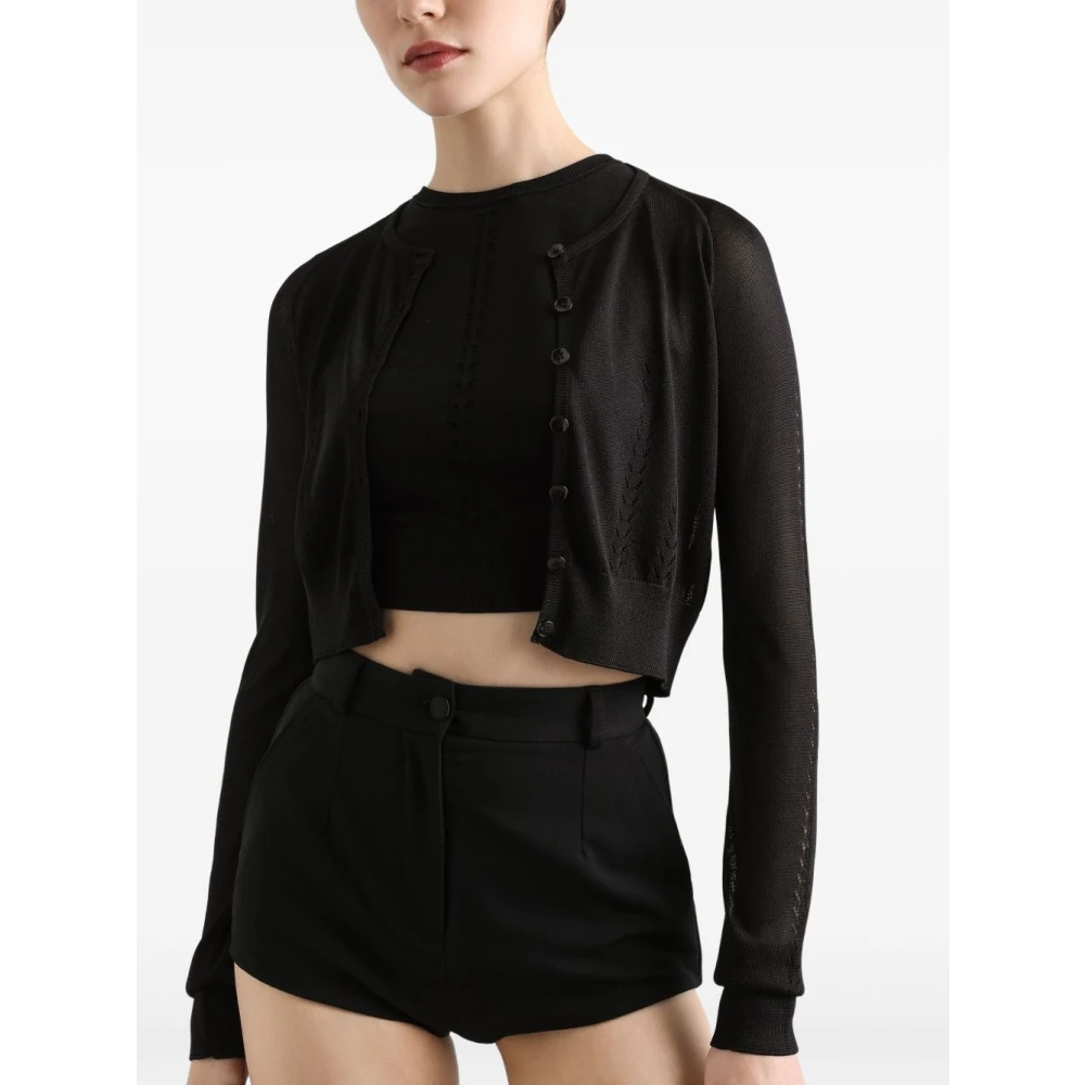 Dolce & Gabbana Zwarte Cropped Cardigan Sweaters Black Dames
