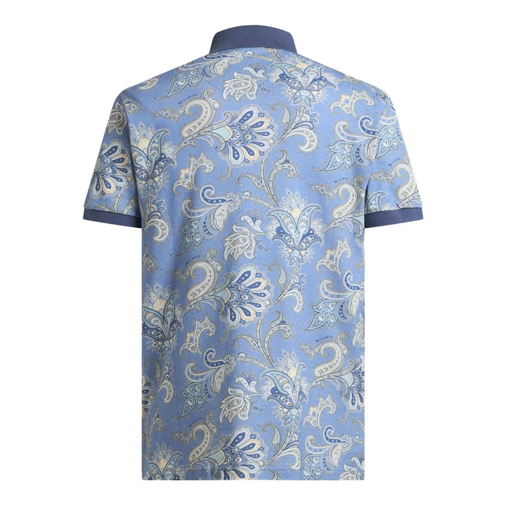 ETRO Blauwe Bloemen Polo Shirt Blue Heren