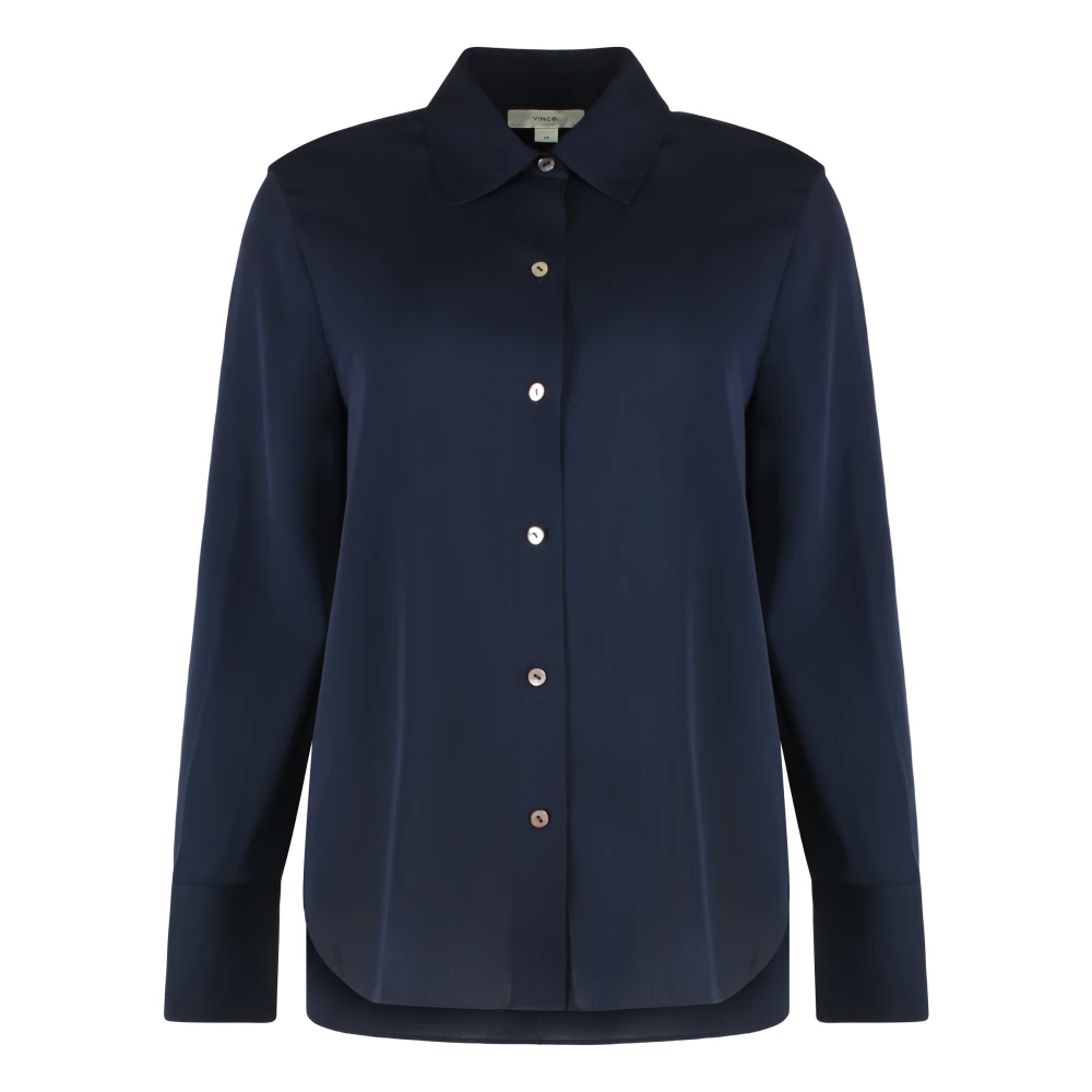 Vince Women's Blue Shirts, L, Classic Silk Shirt