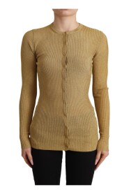 Gold Viscose Blend Buttons Cardigan Sweater