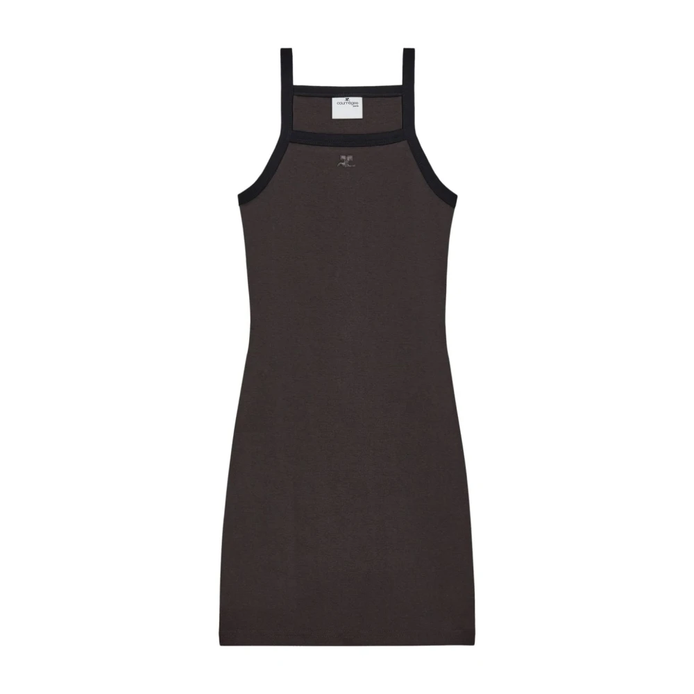Courrèges Bruine Katoenen Jurk met Logopatch Brown Dames