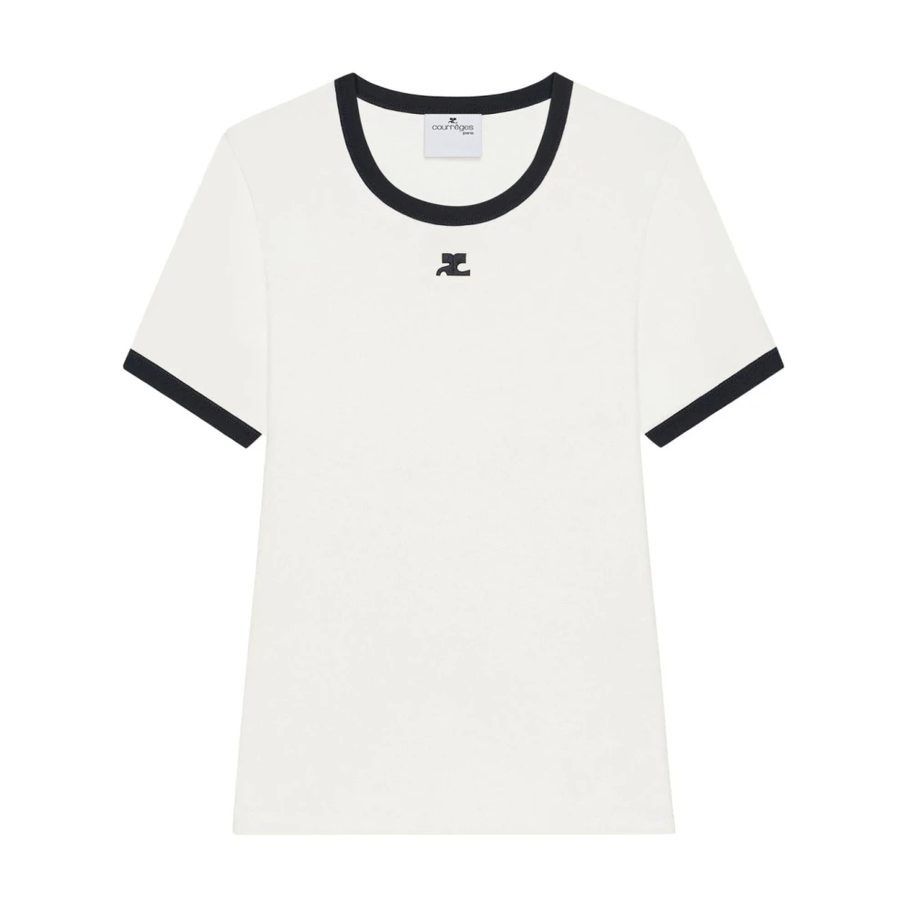 Courrèges Wit & Marineblauw Katoenen T-Shirt Beige Dames